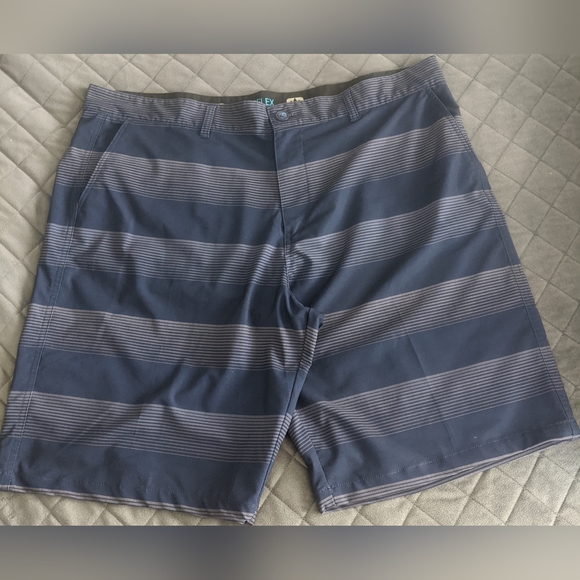 OP Shorts Mens Swim Trunks Board Shorts Blue Stripe Unlined Flat Front - Picture 2 of 5